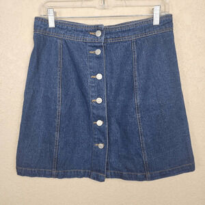 Sans Souci Blue Denim Button Detail Mini Skirt Large (3824)